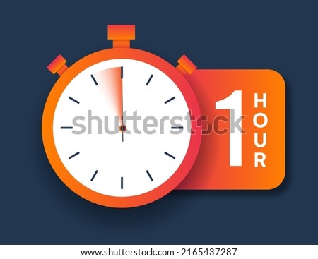 Stopwatch icon 1 hour. Icon for application or program development, notification or alert. Time management and efficient workflow. Graphic elements for website. Cartoon flat vector illustration
