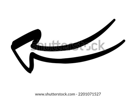 Abstract hand drawn arrow. Icon or sticker with large direction indicator. Pointing left and up. Design element for applications and websites. Cartoon simple linear vector illustration in doodle style