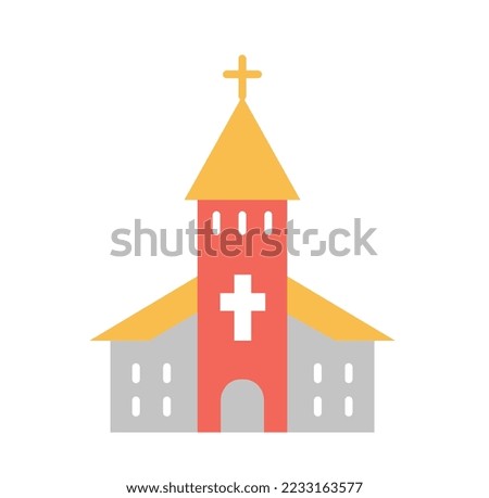 Golden church icon. Religion and faith, holy place for prayers. Sticker for social networks and messengers. Culture and traditions. Architecture in old style. Cartoon flat vector illustration