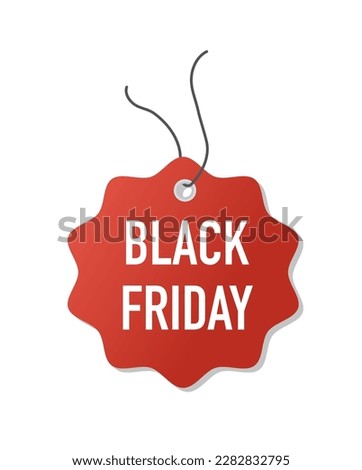 Red pricetag Black Friday. Sale, promotion and discount. Store and marketing, online shopping and ecommerce. Template, layout and mock up. Cartoon flat vector illustration