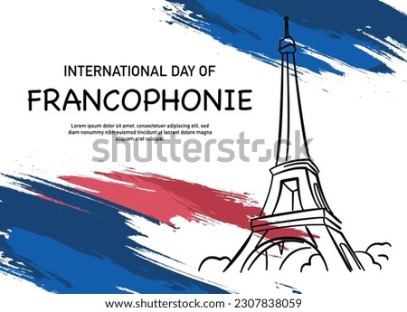 National day in France. Traditional holiday and festival. Eiffel Tower on background of French flag. Design element for greeting and invintation postcard. Cartoon flat vector illustration