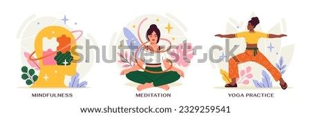 Similar – Image, Stock Photo Calm woman in Warrior pose on yoga mat