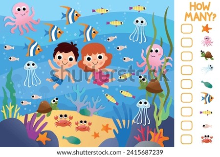 Similar – Image, Stock Photo Funny boy swimming underwater looking at camera