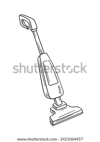Cleaning tool linear. Vacuum cleaner for home. Cleanliness and hygiene. Household chores and routine. Minimalistic creativity and art. Outline flat vector illustration isolated on white background