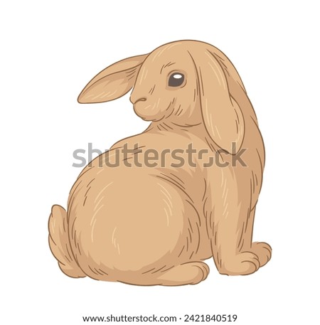 Cute fur rabbit concept. Sketch of forest dweller. Hand drawn art. Adorable bunny. Sticker for social networks and messengers. Cartoon flat vector illustration isolated on white backgroun