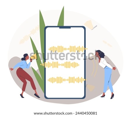 Voice messages concept. Women with smartphone. Communication in social networks and messengers. Young girls with audio files. Cartoon flat vector illustration isolated on white background