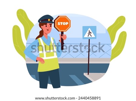 Similar – Image, Stock Photo pedestrian woman road sign on the green road in Bilbao city Spain