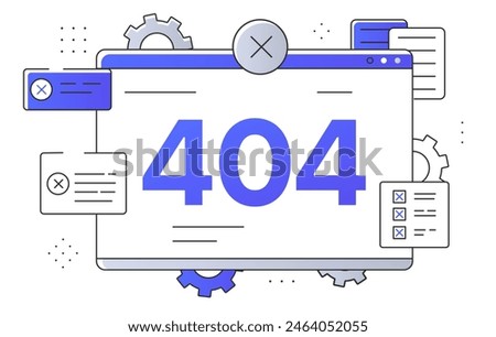 404 problem concept. Website or webpage template. Maintenance work. Something went wrong. Computer and laptop screen. Linear flat vector illustration isolated on white background