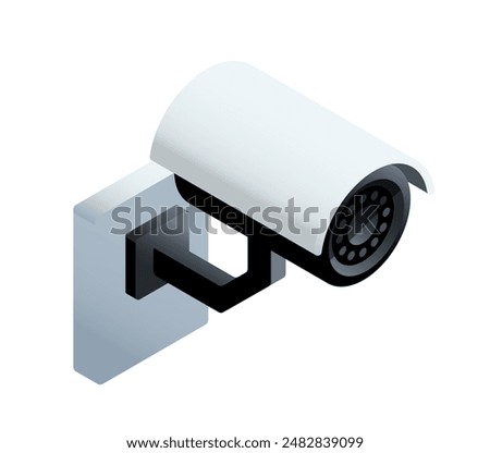 Isometric security camera. Digital CCTV for outdoor area observation. Icon with surveillance camera for video monitoring. 3D realistic vector illustration isolated on white background