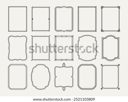 Set of simple line frames. Decorative thin borders with double stroke. Geometric templates for invitations and greeting cards. Outline vector illustration collection isolated on white background