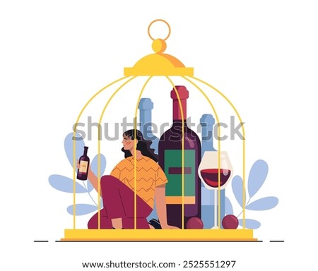 Similar – Image, Stock Photo Drunk alcoholic young girl lying on the floor feeling sick by drinking red wine, empty glass and bottle knock-out