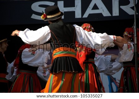 WROCLAW, POLAND - JUNE 15:  Members of Folk Dance group \