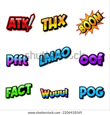 text emotes collection. can be used for twitch, youtube, and others. graphic conversation text elements illustration set