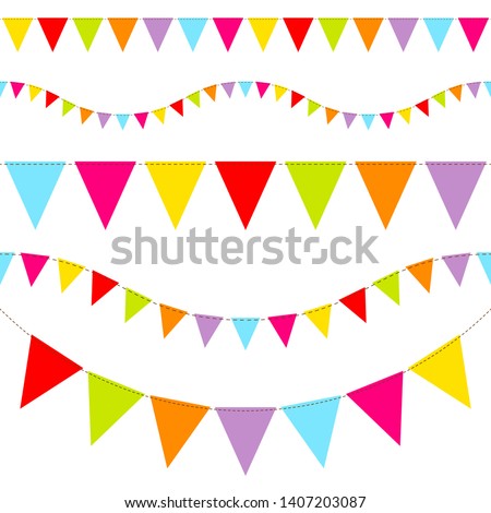 Similar – Image, Stock Photo A colourful pennant chain in pastel colours in front of a house wall