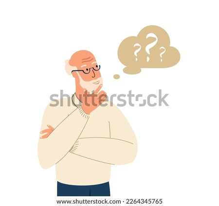 Dementia and Memory Loss Concept.Senior Man with Question Signs. Old Male Character with Mental Problems,Psychological Problem.Alzheimer Disease Isolated on White Background.People Vector Illustration