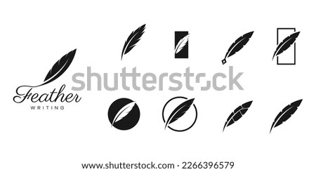 Set of feather pen writing logo design inspiration