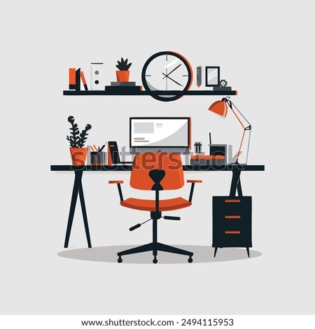 Workplace in office. Vector illustration in flat style. Workplace.