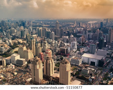 Hazy city in the sunset , Bangkok ,Thailand,  HDR image