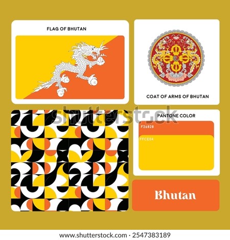 BHUTAN Flag with Colors and Patterns 