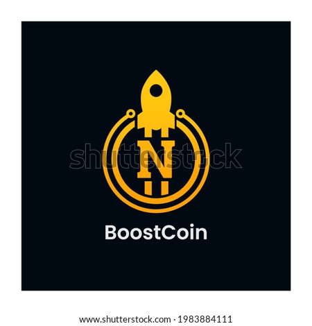 Letter N Rocket Boost Coin Logo Design