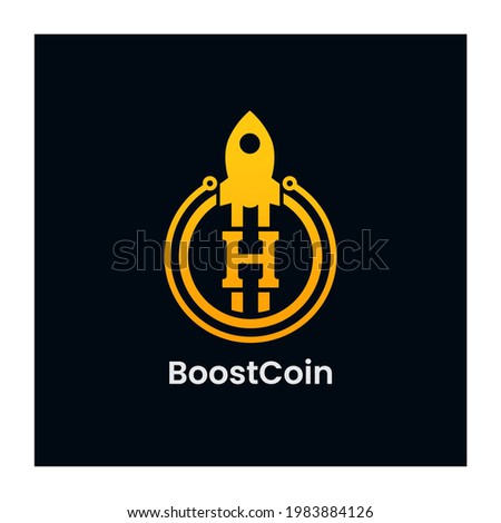 Letter H Rocket Boost Coin Logo Design Foto stock © 