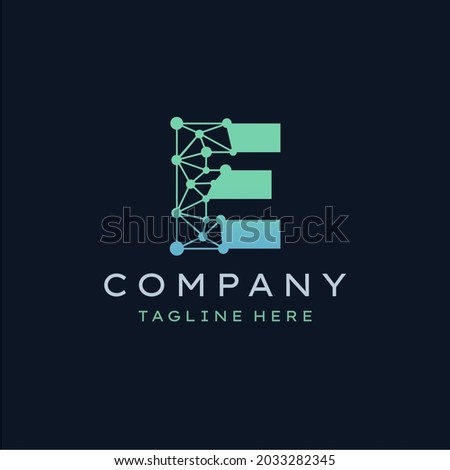 Letter E Molecule Logo, Bio tech Connect Dots Science Technology Logo Design Vector