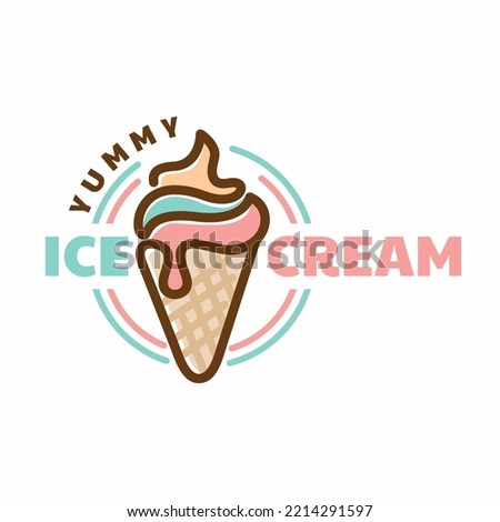 Ice Cream Logo Design, Simple Line Gelato Logo