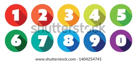 Numbers/ long shadow on multicolored circles