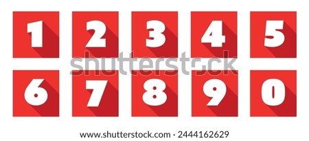 Numbers on red color square with long shadow