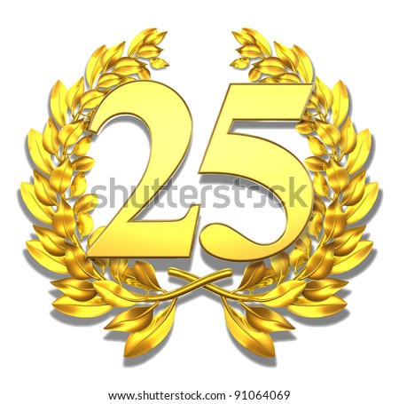 Number twenty-five Golden laurel wreath with the number twenty-five inside