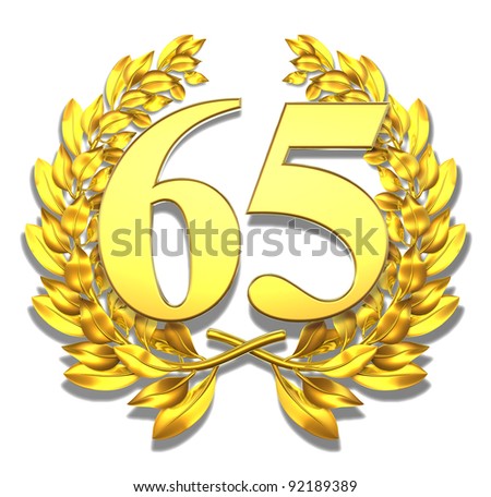 Number sixty-five Golden laurel wreath with the number sixty-five inside
