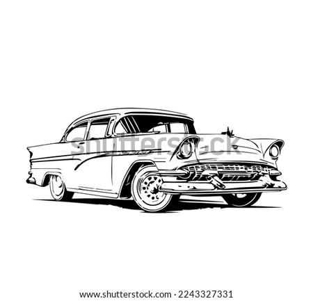 The contour image of a retro car on a white background. Vector illustration