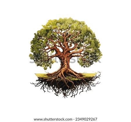 Vector illustration of a cartoon tree with roots