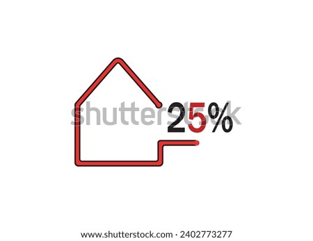 Logo depicting a house with a wall pushed back and the inscription 25%. Vector illustration