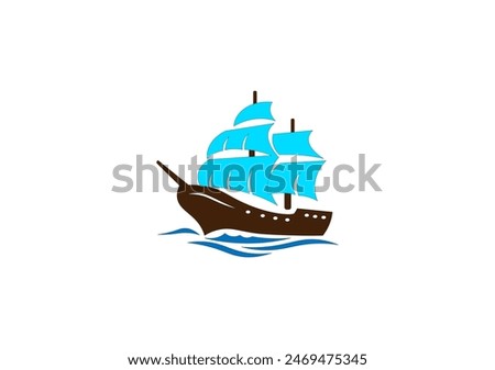 Vector illustration of a sailing ship in a minimalist style on a white background for a logo