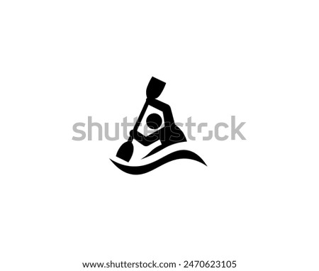 Vector illustration of a boatman on a kayak or canoe with oars