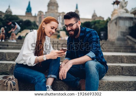 Image, Stock Photo Content traveling woman in highlands