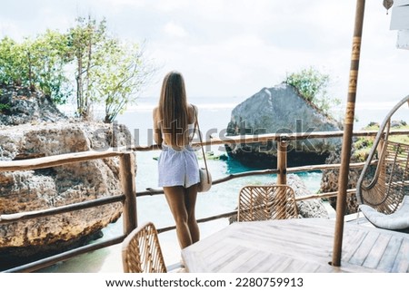 Similar – Image, Stock Photo Female tourist contemplating picturesque landscape