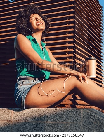 Similar – Image, Stock Photo Positive black female meloman speaking on smartphone in library