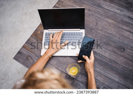 Image, Stock Photo Crop faceless woman using hand sanitizer in ward