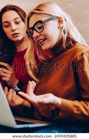 Similar – Image, Stock Photo Young woman having video call, talking remotely, taking selfie photo