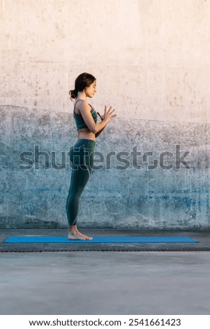 Similar – Image, Stock Photo Calm standing in prayer pose on balcony in summer