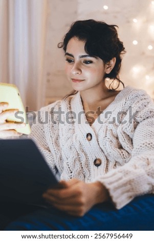 Similar – Image, Stock Photo cheerful young woman between red stripes