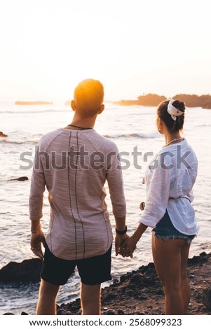 Similar – Image, Stock Photo Anonymous traveler near sea on sunset