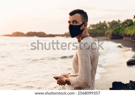 Similar – Image, Stock Photo Anonymous traveler near sea on sunset