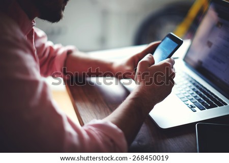 Similar – Image, Stock Photo Young hipster man browsing smartphone