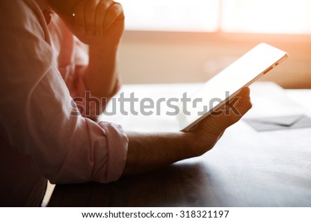 Similar – Image, Stock Photo Crop male entrepreneur browsing cellphone on street