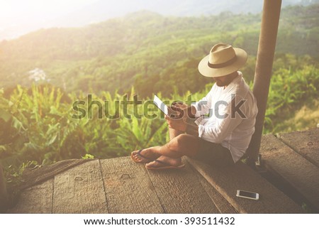 Similar – Image, Stock Photo Hipster man in jungle with guitar