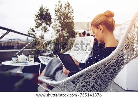 Similar – Image, Stock Photo girl reading her tablet or ebook in bed before sleeping