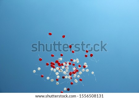 balloons in the sky. red white color of polish flag. Balloons Polish flag on 11 november concept.  Zdjęcia stock © 